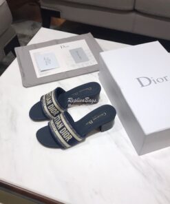 Replica Dior DWAY Heeled Mule Embroidery KCQ24 Blue 2