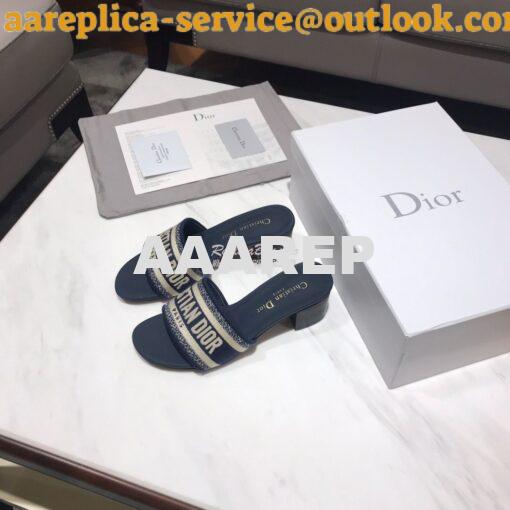 Replica Dior DWAY Heeled Mule Embroidery KCQ24 Blue 2