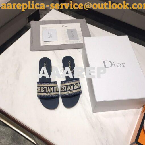 Replica Dior DWAY Heeled Mule Embroidery KCQ24 Blue 4