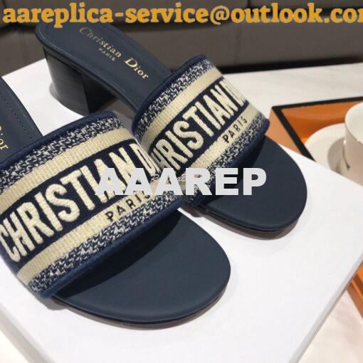 Replica Dior DWAY Heeled Mule Embroidery KCQ24 Blue 6