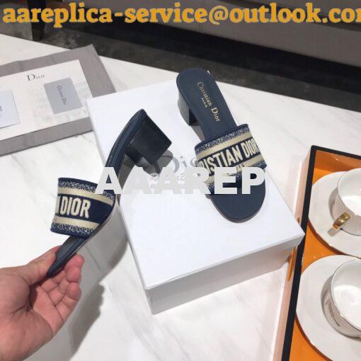 Replica Dior DWAY Heeled Mule Embroidery KCQ24 Blue 7