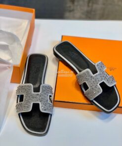 Replica Hermes Oran Sandals with Swarovski Beads Silver