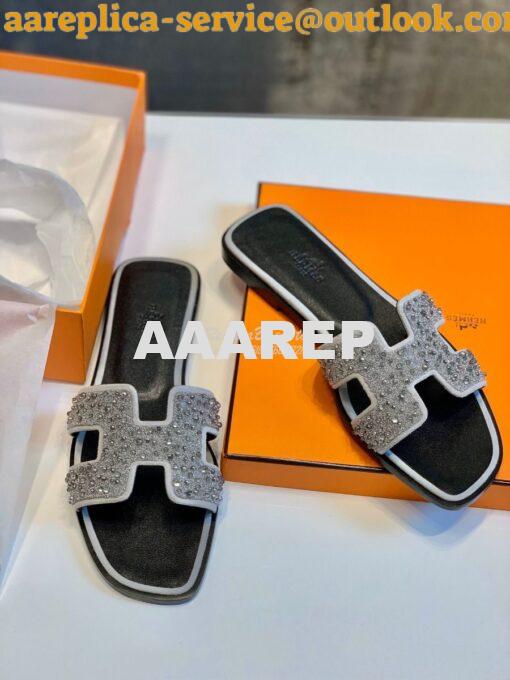 Replica Hermes Oran Sandals with Swarovski Beads Silver