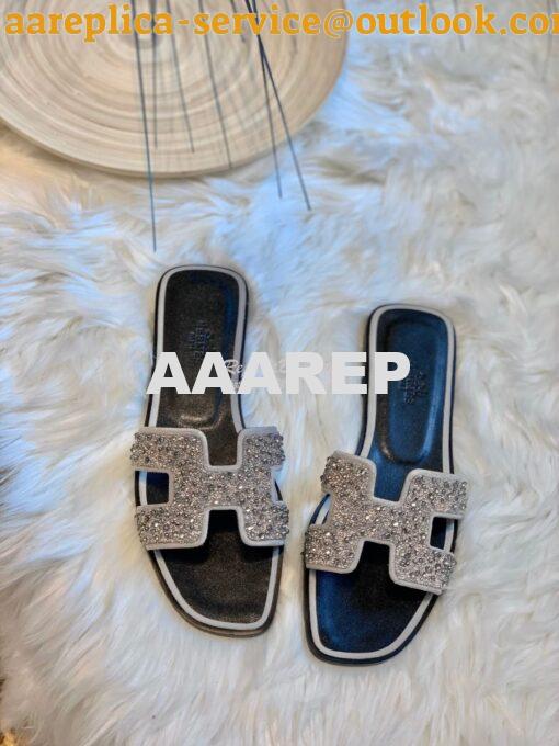 Replica Hermes Oran Sandals with Swarovski Beads Silver 2