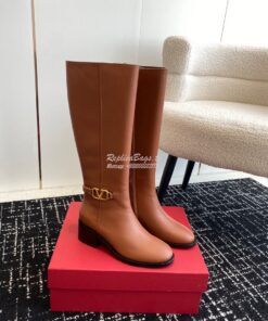 Replica Valentino Vlogo Signature Calfskin Boot 30mm 3W2S0CT2 Brown 2