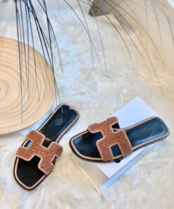 Replica Hermes Oran Sandals with Swarovski Beads RoseNude