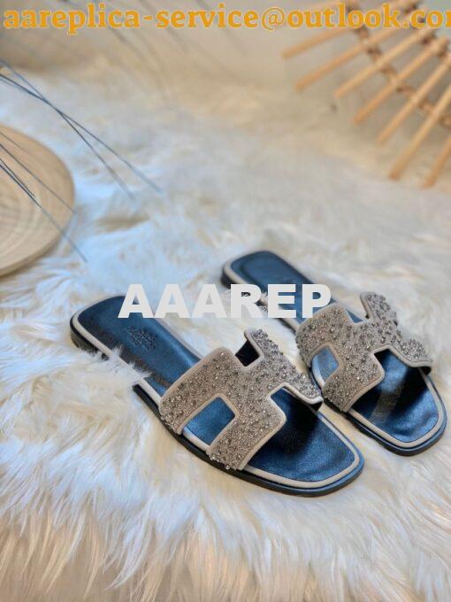 Replica Hermes Oran Sandals with Swarovski Beads Silver 4