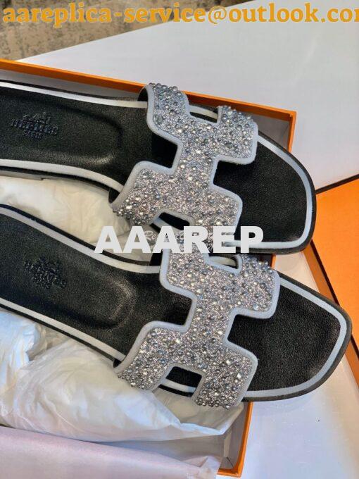 Replica Hermes Oran Sandals with Swarovski Beads Silver 5