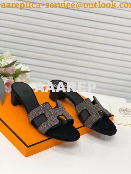 Replica Hermes Oasis Sandals with Silver Crystals in Black