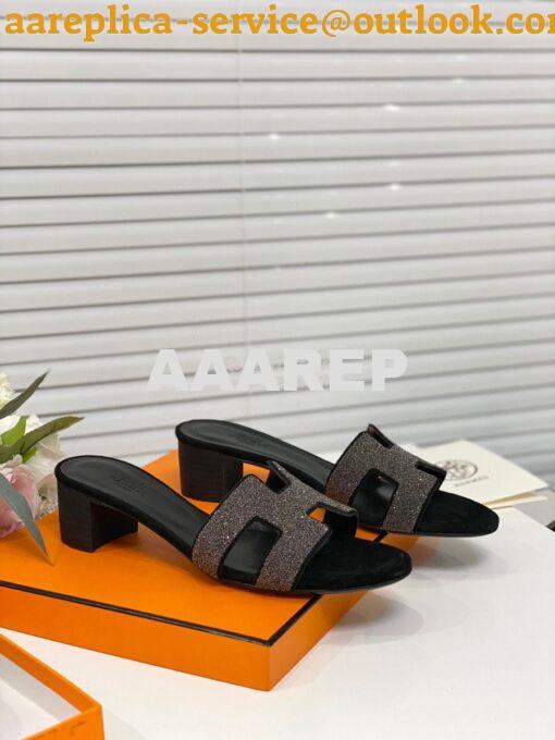 Replica Hermes Oasis Sandals with Silver Crystals in Black 2