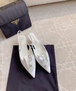 Replica Prada Brushed Leather Slingback Pumps With Floral Appliqués 1I