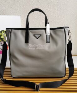 Replica Prada Nylon and Saffiano Leather Tote 2VG064 Grey