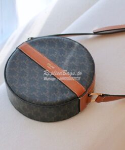 Replica Celine Round Purse On Strap In Triomphe Canvas And Lambskin 10