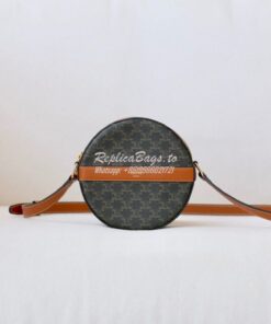 Replica Celine Round Purse On Strap In Triomphe Canvas And Lambskin 10 2