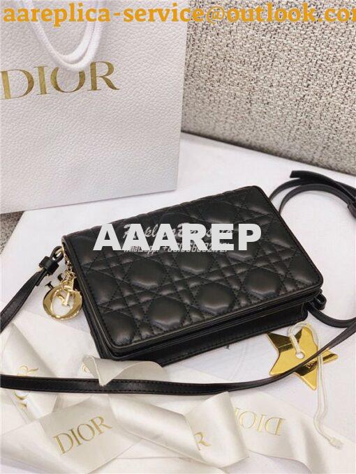 Replica Dior Lady Dior Pouch Lambskin Cannage S0855 Black 7