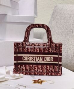 Replica Dior Mini Book Tote Burgundy Dior Oblique Embroidered Velvet S