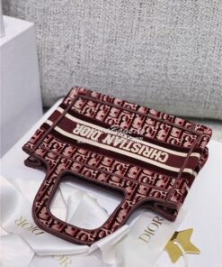 Replica Dior Mini Book Tote Burgundy Dior Oblique Embroidered Velvet S 2