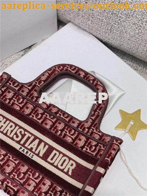 Replica Dior Mini Book Tote Burgundy Dior Oblique Embroidered Velvet S 10