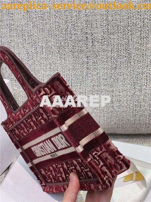 Replica Dior Mini Book Tote Burgundy Dior Oblique Embroidered Velvet S 14