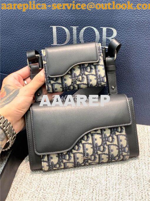 Replica Dior Elite Shoulder Pouch Beige and Black Oblique Black Calfsk