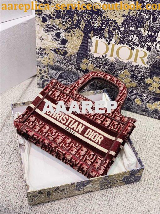 Replica Dior Mini Book Tote Burgundy Dior Oblique Embroidered Velvet S 16