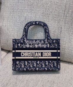 Replica Dior Mini Book Tote Blue Dior Oblique Embroidered Velvet S5475