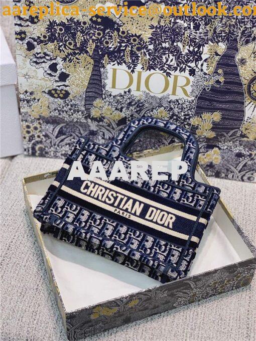 Replica Dior Mini Book Tote Blue Dior Oblique Embroidered Velvet S5475 12