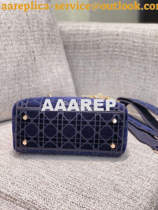 Replica Dior Medium Lady D-lite Bag Blue Cannage Embroidered Velvet M0 6