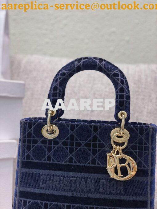 Replica Dior Medium Lady D-lite Bag Blue Cannage Embroidered Velvet M0 7