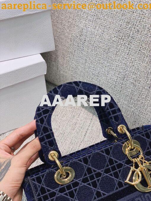 Replica Dior Medium Lady D-lite Bag Blue Cannage Embroidered Velvet M0 16