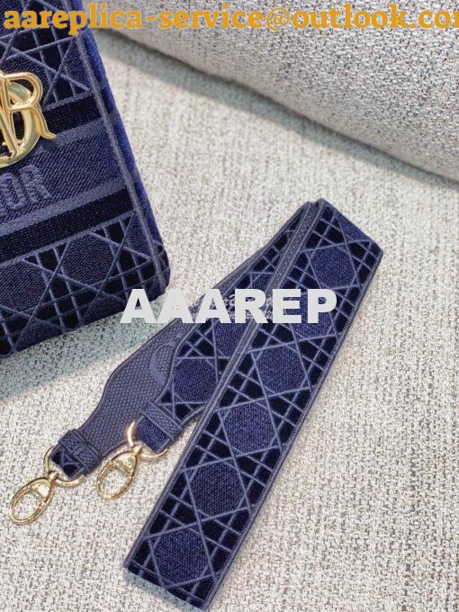 Replica Dior Medium Lady D-lite Bag Blue Cannage Embroidered Velvet M0 18