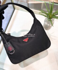 Replica Prada Re-Edition 2000 Nylon Mini-Bag 1NE515 Black with Red Log