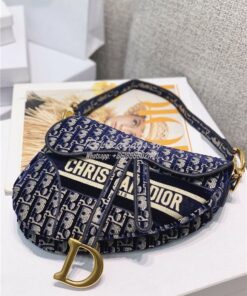 Replica Dior Saddle Blue Dior Oblique Embroidered Velvet