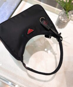 Replica Prada Re-Edition 2000 Nylon Mini-Bag 1NE515 Black with Red Log 2