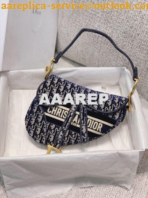 Replica Dior Saddle Blue Dior Oblique Embroidered Velvet 3