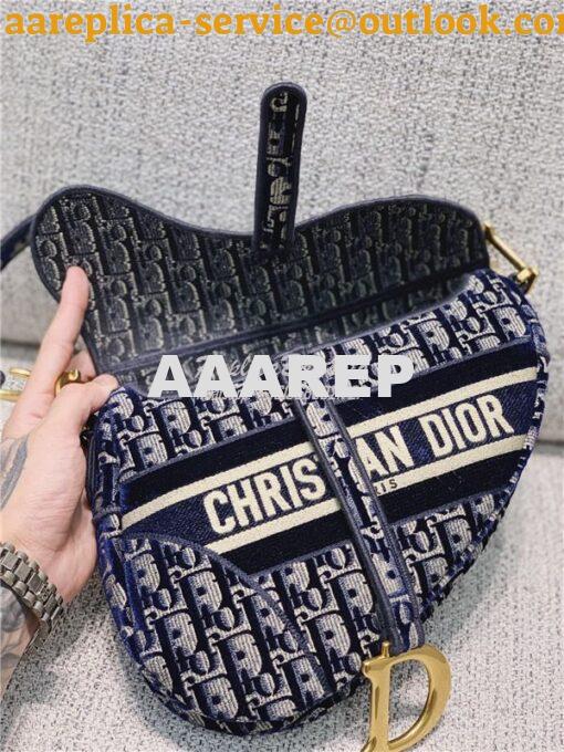 Replica Dior Saddle Blue Dior Oblique Embroidered Velvet 14