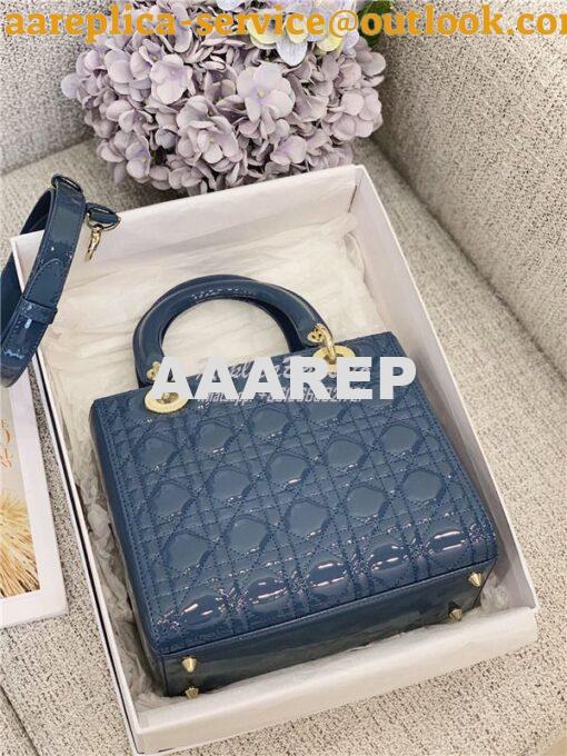 Replica Dior Medium Lady Dior Flap Cover Patent Calfskin Bag M0565 Den 5