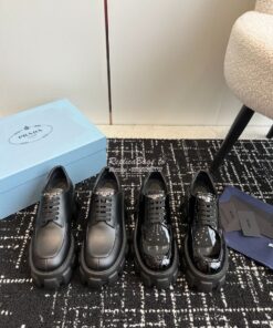 Replica Prada Monolith Patent Leather Lace-up Shoes 1E255N Black 2