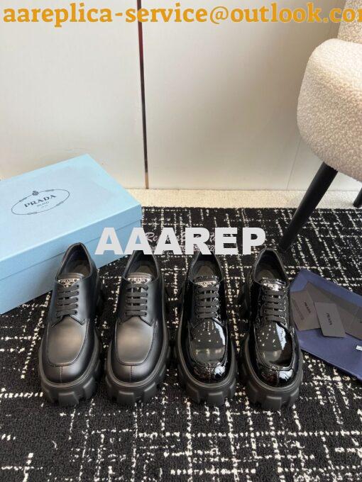 Replica Prada Monolith Patent Leather Lace-up Shoes 1E255N Black 2