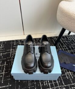 Replica Prada Monolith Brushed Leather Lace-up Shoes 1E255N Black