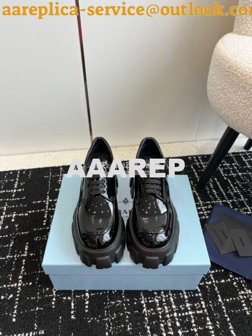 Replica Prada Monolith Patent Leather Lace-up Shoes 1E255N Black 4