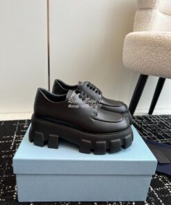 Replica Prada Monolith Brushed Leather Lace-up Shoes 1E255N Black 2