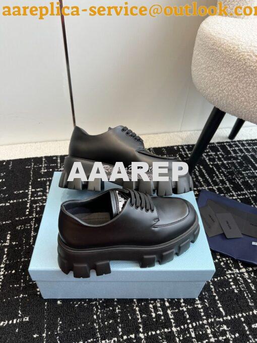 Replica Prada Monolith Brushed Leather Lace-up Shoes 1E255N Black 3