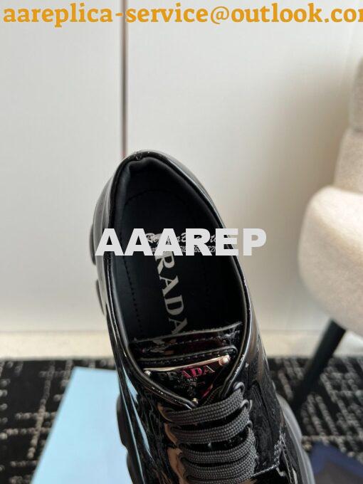 Replica Prada Monolith Patent Leather Lace-up Shoes 1E255N Black 6