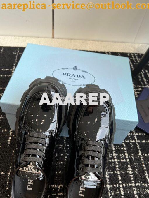 Replica Prada Monolith Patent Leather Lace-up Shoes 1E255N Black 7