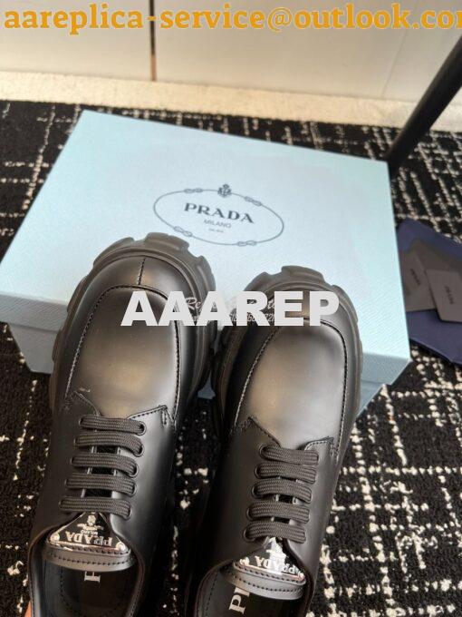 Replica Prada Monolith Brushed Leather Lace-up Shoes 1E255N Black 5