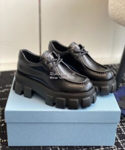 Replica Prada Monolith brushed leather lace-up shoes 1E254N Black