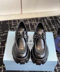 Replica Prada Monolith brushed leather lace-up shoes 1E254N Black 2