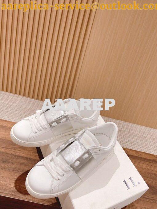 Replica Valentino Open Sneaker In Calfskin Leather WS0781 Metallic Sil 2