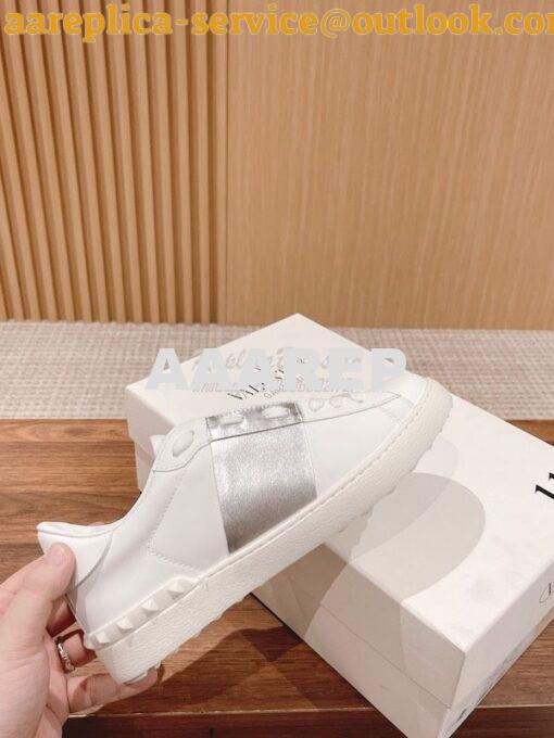 Replica Valentino Open Sneaker In Calfskin Leather WS0781 Metallic Sil 5